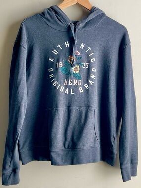 Aeropostale Heather Gray Floral Logo Pullover Hoodie